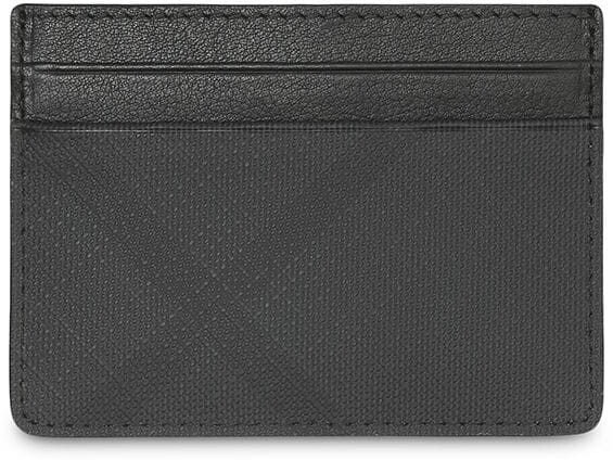 london check and leather card case