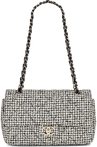 Chanel Tweed Matelasse Chain Double Flap Shoulder Bag in Black,White -  ShopStyle