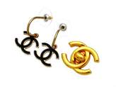 Thumbnail for your product : Chanel Gold Tone Metal Black CC Logo Dangle Stud Earrings