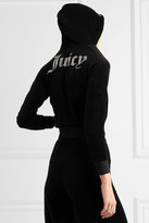 Thumbnail for your product : Vetements Juicy Couture Embellished Cotton-blend Velour Hooded Top - Black