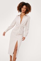 Thumbnail for your product : Nasty Gal Womens Linen Look Ruched Midi Shirt Dress - Beige - 4