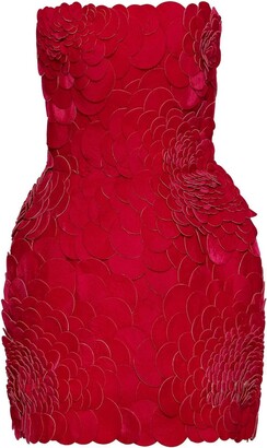 Oscar de la Renta Floral Appliqué Strapless Mini Dress