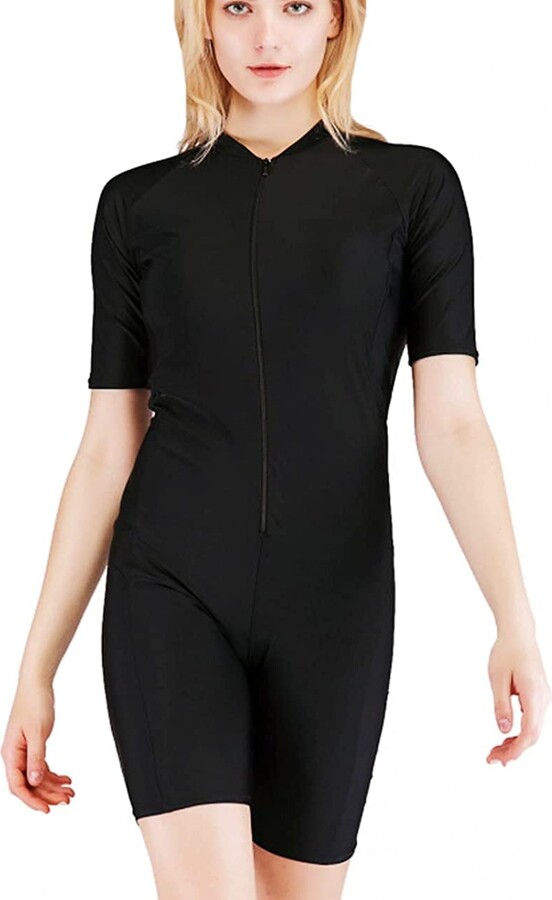 ABEUTY One Piece Swimsuit for Women with Shorts Surfing Short Sleeve