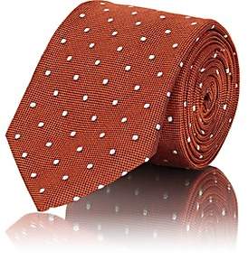 Barneys New York Men's Polka Dot Textured-Weave Silk Necktie - Orange