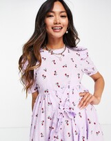 Thumbnail for your product : Lost Ink midi smock dress with tie front in pretty floral