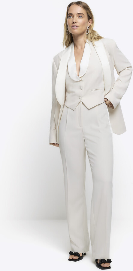 River Island Womens Cream Crop Tux Waistcoat ShopStyle