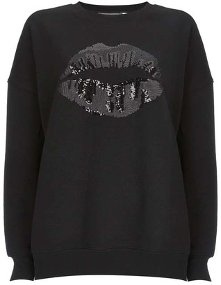 Mint Velvet Black Sequin Lips Sweatshirt