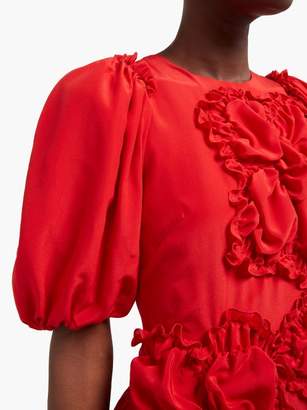 Simone Rocha Ruched Silk Crepe De Chine Midi Dress - Womens - Red