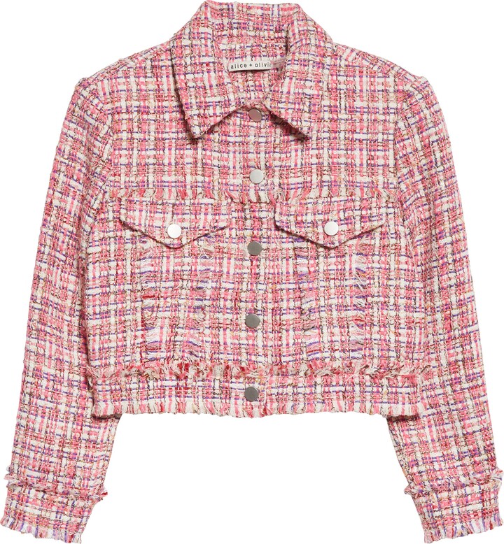 Alice + Olivia Chloe Crop Tweed Shirt Jacket - ShopStyle