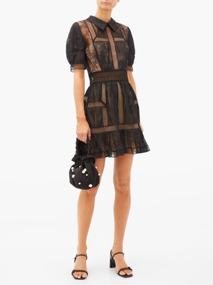 Self-Portrait Point-collar Lace-panelled Mini Dress - Black