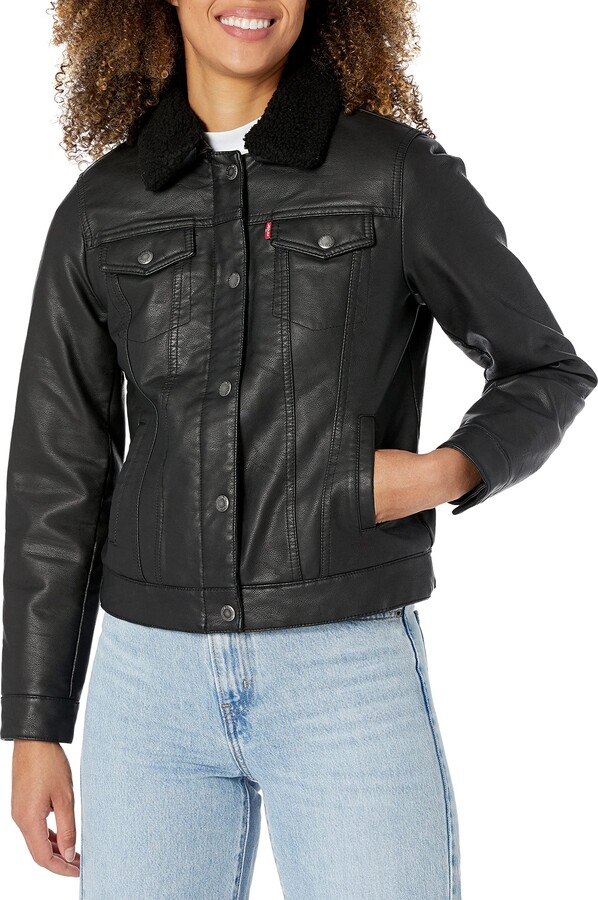 Levi's Sherpa Faux Leather Trucker Jacket (Standard & Plus Sizes) Black -  ShopStyle