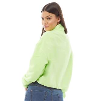 Brave Soul Womens Maryam Mid Zip Crop Fleece Sweatshirt Neon Lime