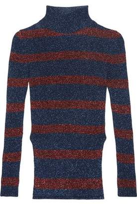 Cédric Charlier Striped Metallic Ribbed-Knit Turtleneck Sweater