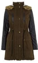 Thumbnail for your product : New Look Parisian Khaki Leather-Look Sleeve Borg Lined Parka