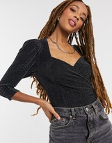 Thumbnail for your product : Miss Selfridge sweetheart wrap bodysuit in silver