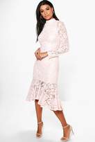 Thumbnail for your product : boohoo Boutique Emzy Lace Peplum Hem Midi Dress