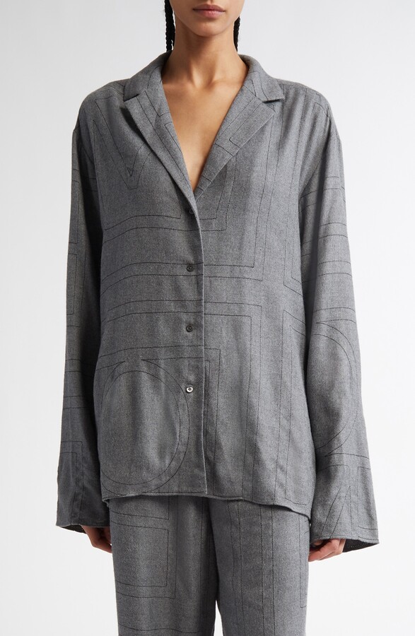 Totême Monogram Embroidered Flannel Pajama Top