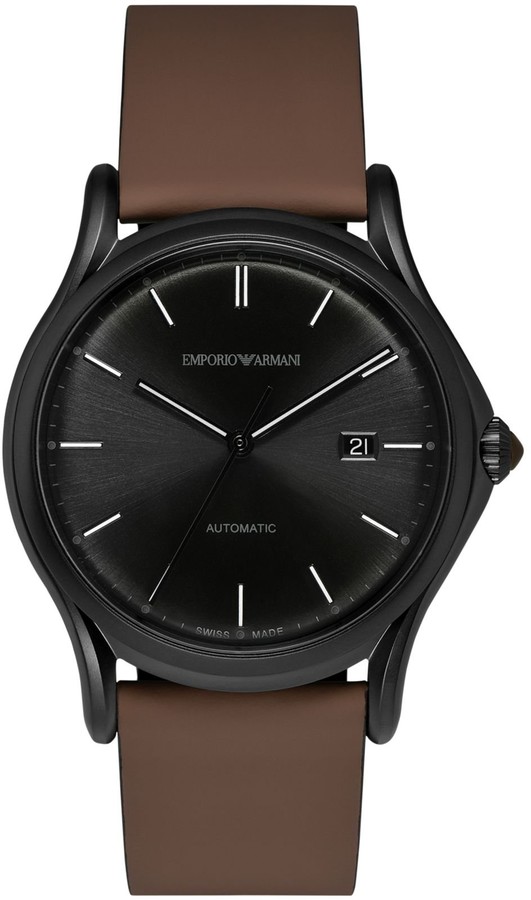Emporio Armani Swiss Made Men's Swiss Quartz Stainless Steel and Brown Leather Dress Watch