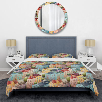 Design Art Soft Pastel Color Nordic Building Collage - Abstract Duvet Cover Set - Microfiber Polyester