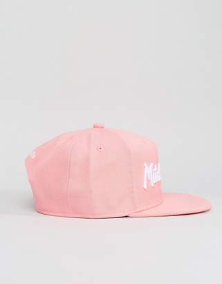 Mitchell & Ness Pinscript Snapback Cap In Pink