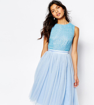 Maya Embellished Top Midi Dress with Tulle Skirt
