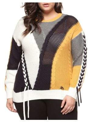 Dex Plus Long-Sleeve Colourblock Cable-Knit Sweater