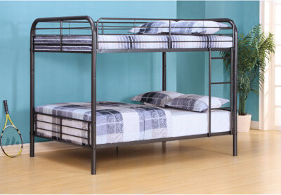 Latitude Run Bristol Gunmetal Finish F/F Bunk Bed, Convertible With Reversible Front , Metal Tube Slats In Slat System, Full - Length Guard Rail On Top 6 Inch Reco