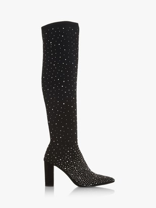 Dune Starlight Knee High Diamante Sock Boots, Black