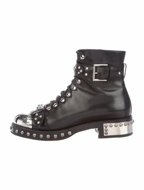 Alexander McQueen Leather Studded Accents Combat Boots Black - ShopStyle