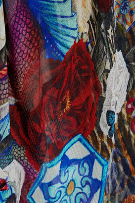 Camilla Belted Crepe De Chine-paneled Embellished Printed Silk-georgette Mini Dress