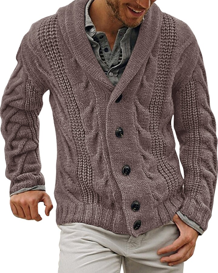 mens chunky knit shawl collar cardigan