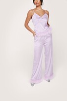 Thumbnail for your product : Nasty Gal Womens Satin Feather Pajama Cami Top and trousers Set - Purple - 12, Purple