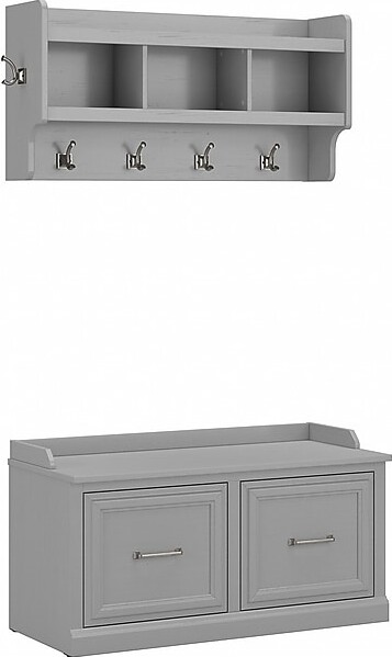 Bush Furniture Woodland 40W Shoe Storage Bench with Doors and Wall Mounted Coat Rack, Cape Cod Gray (WDL003CG)