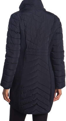 DKNY Zip Front Faux Fur Trim Puffer Jacket