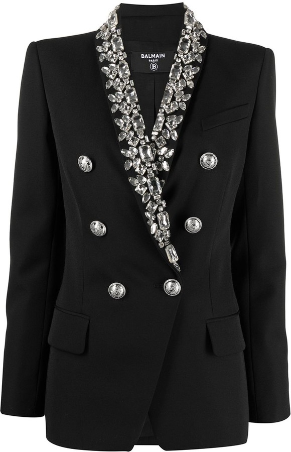 Balmain Crystal Embellished Blazer Jacket - ShopStyle