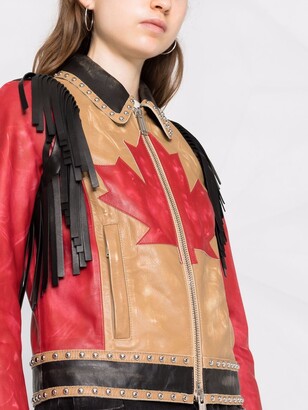 DSQUARED2 Maple Leaf fringed studded-trim jacket