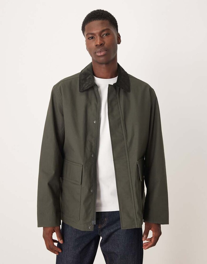 Arket waxed cotton jacket with contrast cord collar in dark khaki