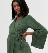 Thumbnail for your product : ASOS DESIGN Maternity wrap top in plisse with tie side in khaki