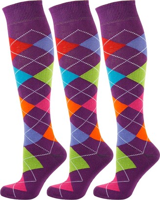 Mysocks Men's Knee High Argyle Socks - 2 Pairs, 80% Combed Cotton, Non-Slip Design