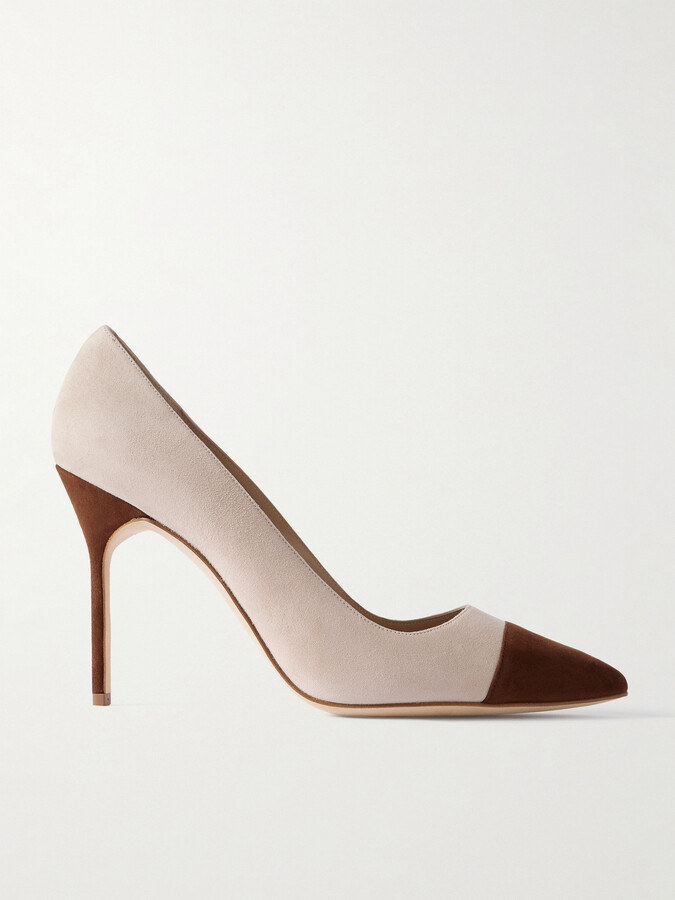 Manolo Blahnik - Capcour 105 Two-tone Suede Point-toe Pumps - Neutrals