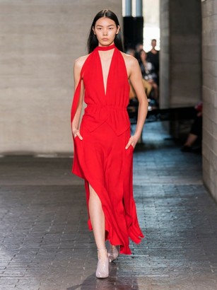 Roland Mouret Katana Halterneck Wool-crepe Dress - Red