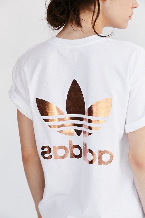 adidas Rose Gold Double Logo Tee - ShopStyle Sport Tops
