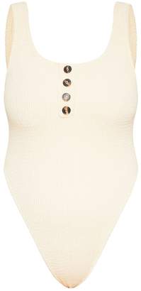 PrettyLittleThing Sand Button Down Crinkle Swimsuit
