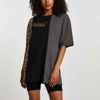 River Island Womens Black leopard print oversized t-shirt