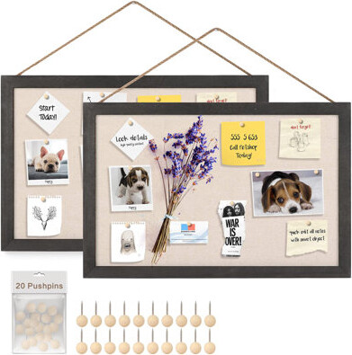 Miratino 2-pack Linen Wall Bulletin Board, Decorative Hanging Pin Board, Frame Cork Board Light Bulletin Boards For Home Kitchen Office