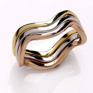 Jewelco London White, Yellow and Rose Gold-Plated Sterling Silver Russian Wedding Wavy Wishbone Ring