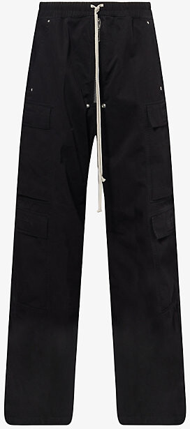 Rick Owens Mens Black Double Cargo Jumbo Belas Wide-Leg Cotton Trousers L