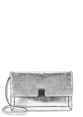Loeffler Randall Silver cracked leather clutch