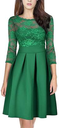 Là Vestmon Women’s 50s Vintage Sexy See-Through Lace up 3/4 Sleeve Backless Evening Party Dress