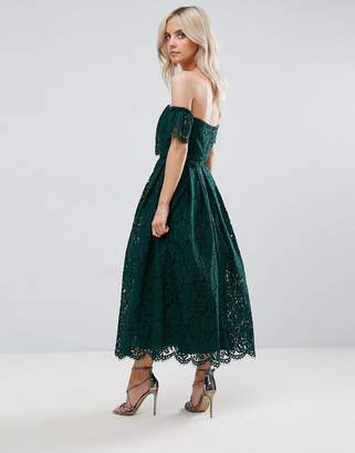 ASOS Petite Off The Shoulder Lace Prom Midi Dress